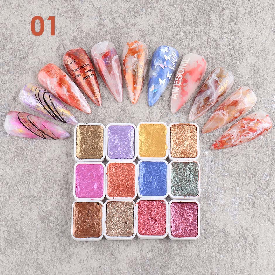 Solid Watercolor Paint Nail Art Pigment Set Blooming Shimmer Pigment Powder Marble Gradient Charm Mirror Glitter Dust GL1915-1