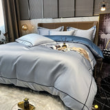 Egyptian Cotton Embroidery Duvet Cover Flat/Fitted Sheet Pillowcases Luxury Bedding Set Bedspread Mattress Cover Solid Color