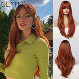 Long Straight Ombre Black Orange Wine Red Wig with Bangs Synthetic Wigs for Women Heat Resistant Layered Cosplay Daily Wig