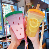 Plastic Water Bottle Cute Ice Cream Straw Cup Student Handy Cup Summer Cold Drinking Water Cup Portable Anti-fall Kettle Cup