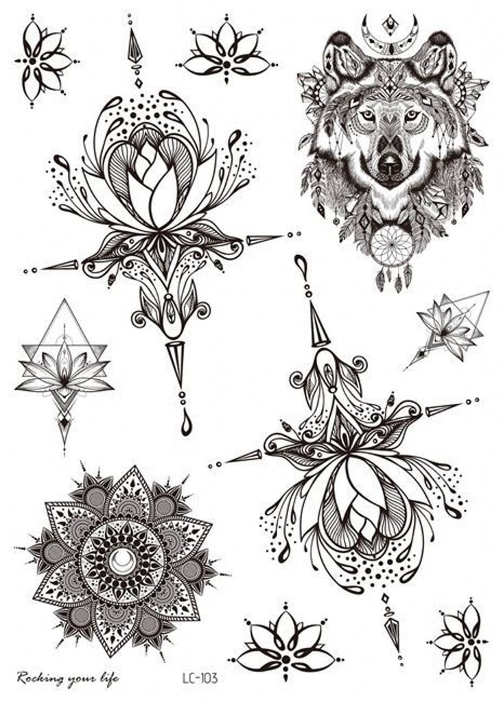 Xpoko Women Waterproof Temporary Tattoo Sticker Mandala Flower Tattoos Rose Peonies Body Art Water Transfer Clavicle Temporary Tattoo
