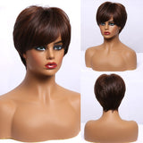 Synthetic Short Straight BOb Wigs with Bangs for Women Girls Natural Ombre Black Brown False Hair Heat Resistant Fiber