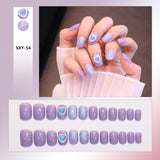 Bow Short Level False Nails Adhesive 3D Beautiful Stick-on Nails Artificial Square Jump Color Fake Nails with Design Z350