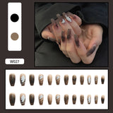 24Pcs/Box Line Geometric Long Ballerina False Nails Leopard French Detachable Coffin Fake Nails Beauty Hot Sale Full Cover Nails