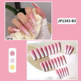 Xpoko Luxury 24PCS Set Full Cover Acrylic Coffin Long Fake Press On Nails With Designs With Adhesive Tabs Fingernail False Pink