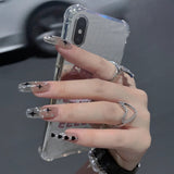 24pcs False Nails Patch Gradient Gray Glue Type Long Paragraph Ballerina Fashion Manicure Full Cover Wearable Coffin Fake Nails