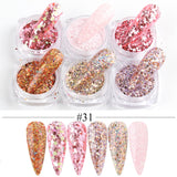 6Pcs Iridescent Glitter Opal Powder Nail Mylar Flakes Aurora Shatter Glass Nail Flakies Mermaid Sequins Manicure GLJG01-06