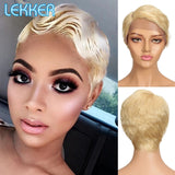 Short Pixie Bob T Part Lace Human Hair Wig For Women Natural Pre Plucked Glueless Ombre Burgundy Brazilian Remy 613 Wigs