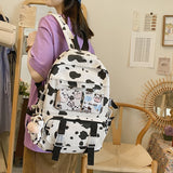 New Fashion Women Backpack Kawaii Cow Print Canvas Girl Bookbag for College Schoolbag Laptop Mochila Female Travel Bag