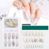 24Pcs/Box Detachable Gradient Transparent False Nails Pink Butterfly Rhinestone Stiletto Sharp Fake Nails Full Cover Manicure