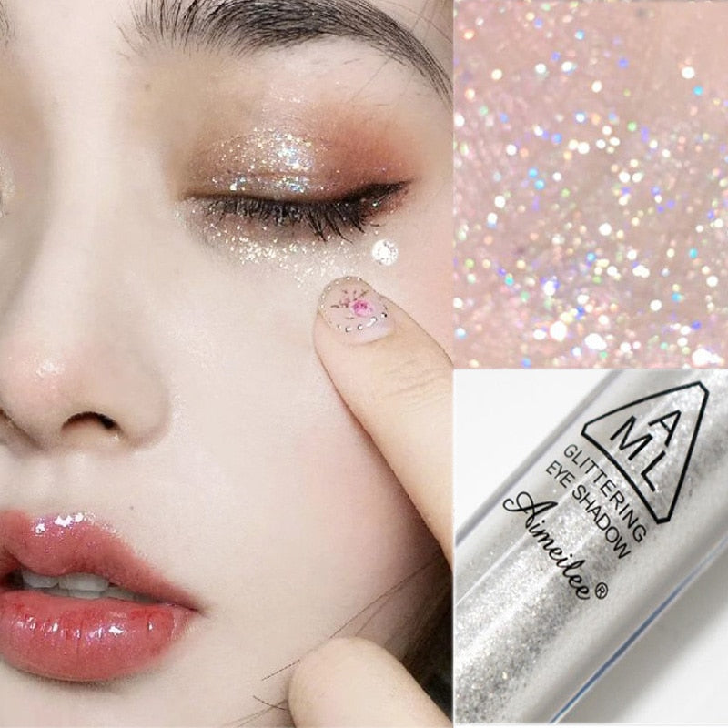 Xpoko 1Pcs Diamond Glitter Eyeshadow Women Makeup Nude Shimmer Liquid Eye Shadow Mineral Pigment Long-Lasting Cosmetics Maquillaje