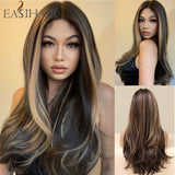 Xpoko EASIHAIR Long Dark Brown Wave Synthetic Wigs For Women Middle Part Heat Resistant Wigs Female Faker Hair Daily Cosplay Party