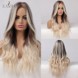 Xpoko EASIHAIR Long Light Blonde Ombre Natural Wave Style Wigs Heat Resistant Synthetic Wigs Middle Part Hair Cosplay Wigs For Women