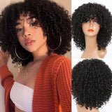 Xpoko Wig Black Weird Curly Hair Wig Mixed Black And Red Wig Bangs Short Wig Suitable For Black Women