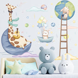 Cartoon Animal Wall Stickers наклейки for Children's Room Decoration Background Giraffe Elephant Self-adhesive Decals Home Decor