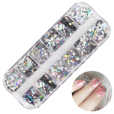 12 Grids Holographic Laser Nail Sequins Mixed Triangle Moon Star Heart Silver Glitter Flakes Paillette Tools Nail Art Decoration