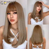 GEMMA Cosplay Long Natural Wavy Synthetic Wig Platinum Blonde Wigs with Bangs for Women Lolita Daily Party Heat Resistant Fibre