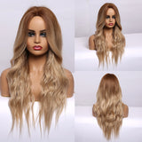 Long Water Wave Synthetic Wig For Women Ombre Brown Blonde Wig Natural Middle Part Cosplay Party Hair Heat Resistant Fiber