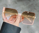 Blue Light Blocking Glasses Oversized Sunglasses Women Vintage Alloy Chain Rivet Square Eyeglasses Frame Men's Glasses