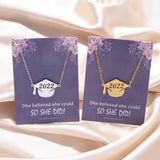 Class of 2022 Graduate Necklace Jewelry Gold Silver Color Stainless Steel Graduation Hat Pendant Necklaces With Card Gifts