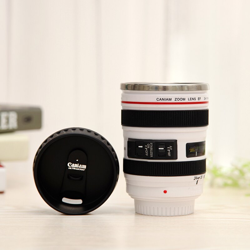 Xpoko Camera Coffee Lens Mug EF24-105Mm White Black Stainless Steel Thermal Mugs Creative Gift Coffee Mug With Lid Stainless Cup