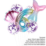 7pcs/lot Mermaid Party Balloons 32inch Number Foil Balloon Kids Birthday Party Decorations Girl Baby Shower Decor Helium Globos