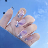 24pcs Blue Clouds Long Paragraph Fashion Manicure Patch Wearable False Nails With Glue Detachable Coffin Fake Nails Art DIY Tool