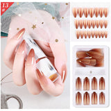 24Pcs/Box Detachable Gradient Transparent False Nails Pink Butterfly Rhinestone Stiletto Sharp Fake Nails Full Cover Manicure