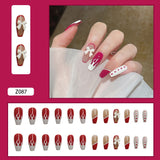 24Pcs Heart Gradient Designs False Nails French Long Ballet Line Bow Coffin Fake Nail Artificial Full Cover Nail Art Tips Z143