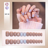 Bow Short Level False Nails Adhesive 3D Beautiful Stick-on Nails Artificial Square Jump Color Fake Nails with Design Z350