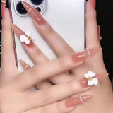 24PCS Love Heart False Nail Patch Sweet Style Women Removable MId Length Full Cover Manicure Tool False Nail Patch with Glue