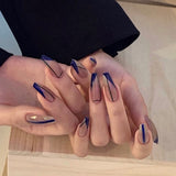 24pcs Blue Clouds Long Paragraph Fashion Manicure Patch Wearable False Nails With Glue Detachable Coffin Fake Nails Art DIY Tool