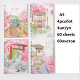 back to school Cute 4pcs/lot A5 Spiral notebook 60 sheets stationery notepad horizontal line for Office School Stationery Supplies