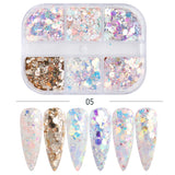 6Grids Black Nail Flakes Sequins Butterfly Hexagon Silk Line Winter Design Nail Art Decoration Paillette Manicure Tips GL1909-28