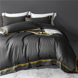 Xpoko Bedding Set Egyptian Cotton Luxury Gold Stripes Embroidery Purple Hotel Quilt/Duvet Cover Bedspread Bed Sheet Pillowcases