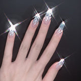 24pcs Love Rhinestones Wear Long Paragraph Fashion Manicure Patch False Nails Save Time Wearable Nail Patch With Glue Fake Nail