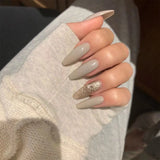 24pcs False Nails Patch Gradient Gray Glue Type Long Paragraph Ballerina Fashion Manicure Full Cover Wearable Coffin Fake Nails