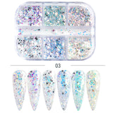 6 Grids/box Laser Square Nail Sequins Green Purple Holographic Glitter Flakes 3D Charm Nail Art Decoration Accessories GL1909-37