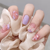 24pc Fake Nails Cow Pattern Short Wear-Resistant Nail Stickers Finished Manicure Patch Coffin False Nail With Glue Ballerina Art