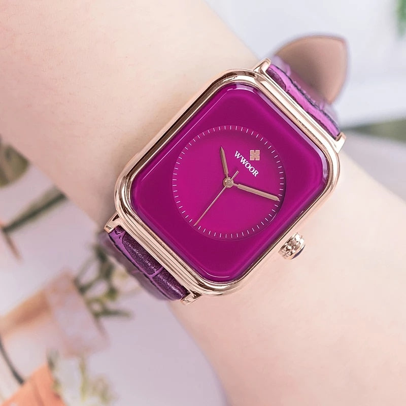 New Fashion Purple Women Watches Casual Analog Quartz Clock Ladies Luxury Dress Leather Waterproof Wrist Watch