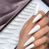 Black Midi Press On Nails Stiletto Artificial Fake Nails With Glue Sticker Halloween Shiny Full Cover Tips Faux Ongle Court