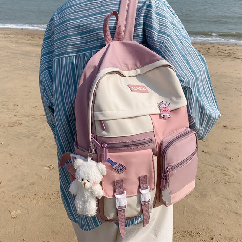 Kawaii Women Backpack Fashion Waterproof Cute College BookBag Teen Girl School Bag Nylon Laptop Bagpack Travel Mochila