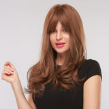 Dark Brown Long Deep Wave Wig With Bangs For Women African American Heat Resistant Natural Cosplay Party Synthetic Wigs