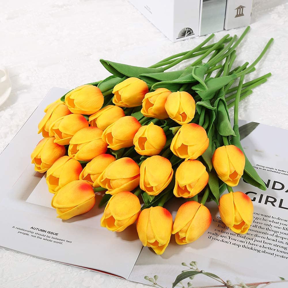 Xpoko Artificial Flower Tulip Latex Bouquet Birthday Wedding Banquet Home Garden Office DIY Flower Arrangement Decoration