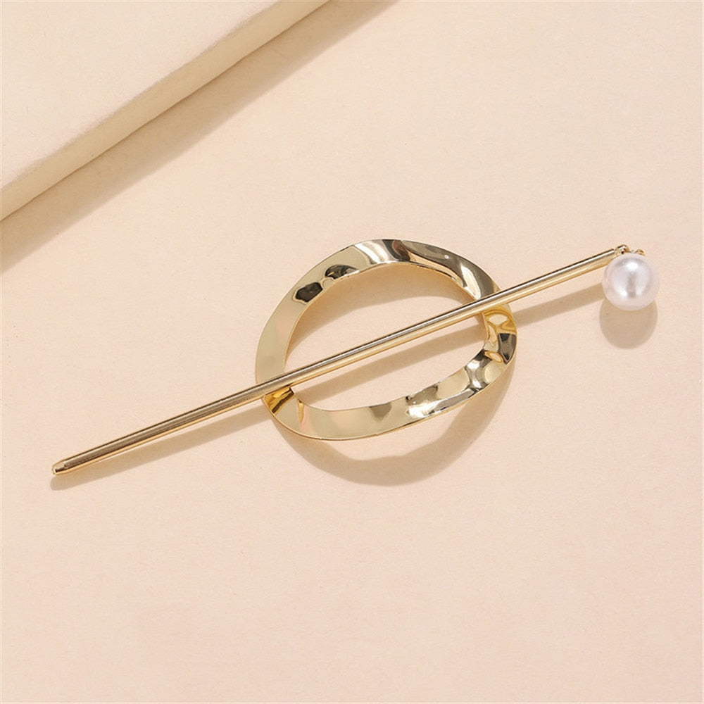 Xpoko Back to school guide  Gold Silver Color Metal Geometric Round Square Hollow Removable Top Clip Hair Sticks Headwear Accessories for Women