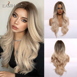 Xpoko EASIHAIR Long Dark Brown Wave Synthetic Wigs For Women Middle Part Heat Resistant Wigs Female Faker Hair Daily Cosplay Party