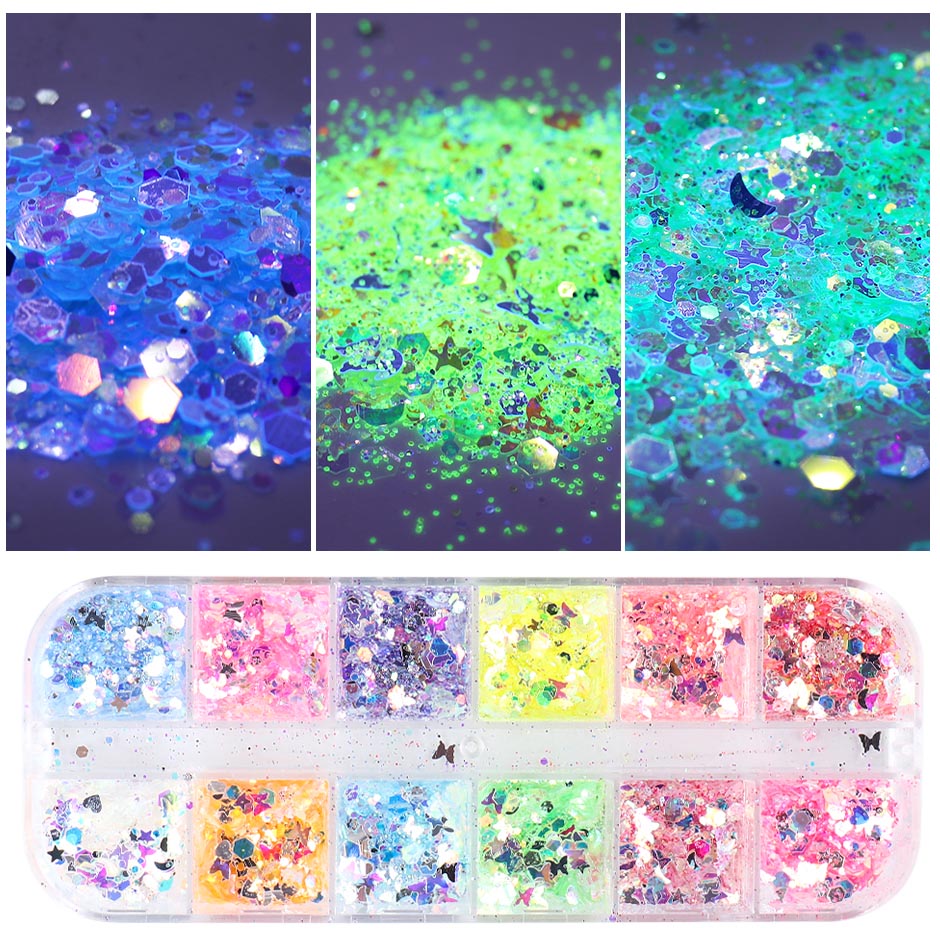 Spangles Nail Sequins Aurora AB Mermaid Nail Flakes Stunning Pailliette Heart/Butterfly Spring Sticker Decoration Tips GLHW1-2