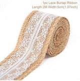 Xpoko 2Meter/Lot 5Cm Natural Jute Burlap Rose Hessian Lace Ribbon With White Lace Trim Edge Rustic Vintage Wedding Centerpieces Decor