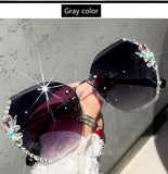 2022 Fashion Brand Design Vintage Rimless Rhinestone Sunglasses Women Men Retro Cutting Lens Gradient Sun Glasses Female UV400