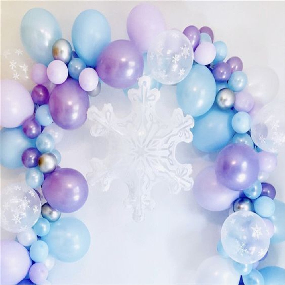 Xpoko 45pcs Blue Purple Silver Latex Balloon Garland Arch Kit Snowflake Birthday Christmas Winter Mall Home Party Background Decor